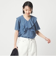 ラッフル フレア ショートスリーブ ブラウス