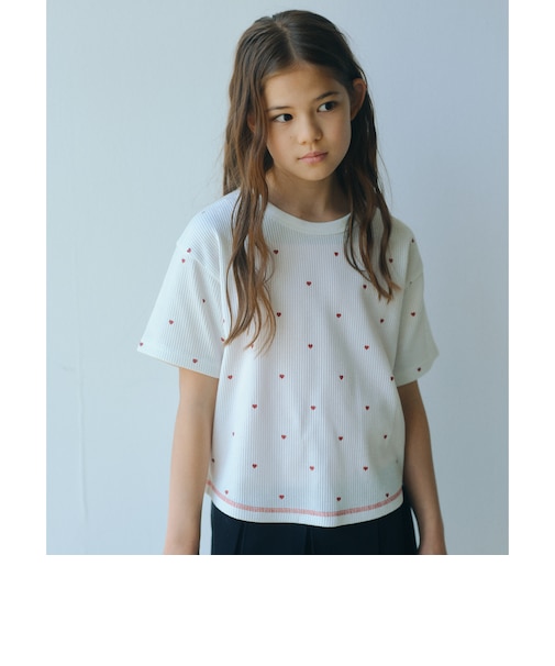 ハート柄 ドライ ワッフル Tシャツ / キッズ 110cm-160cm