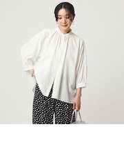 【WEB限定】＜at ease＞ノーカラー ギャザー ブラウス UVカット 通気性