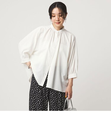 【WEB限定】<at ease>ノーカラー ギャザー ブラウス UVカット 通気性