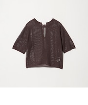 メッシュ クルーネック リボン ショートスリーブ ニット