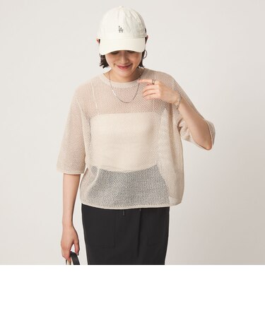 メッシュ クルーネック リボン ショートスリーブ ニット