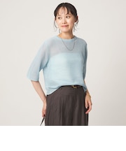 メッシュ クルーネック リボン ショートスリーブ ニット