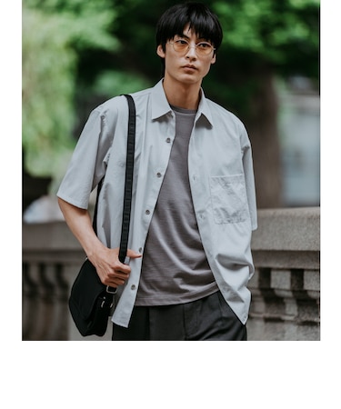Dot Air ボックス レギュラーカラー 半袖 シャツ -ストレッチ-