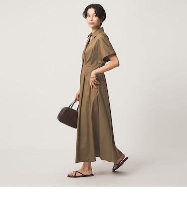 ［size SHORTあり］シャツ襟 フィット＆フレア タック ショートスリーブ ワンピース