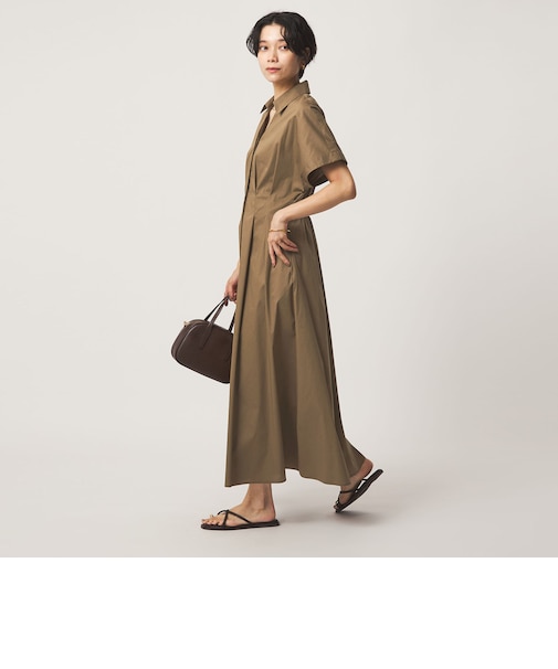 ［size SHORTあり］シャツ襟 フィット＆フレア タック ショートスリーブ ワンピース