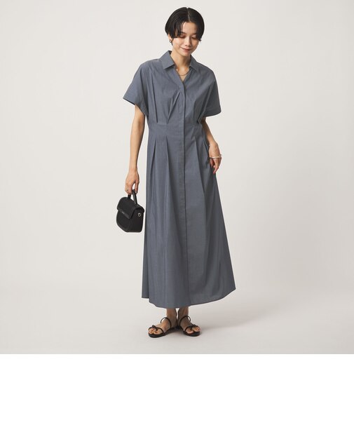 ［size SHORTあり］シャツ襟 フィット＆フレア タック ショートスリーブ ワンピース