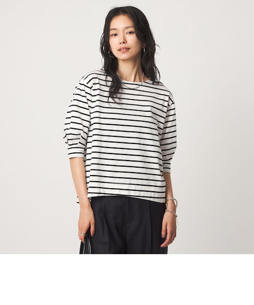 フォルム スリーブ ボーダー Tシャツ