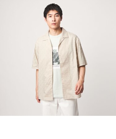 コットン ジャカード オープンカラー 半袖 シャツ