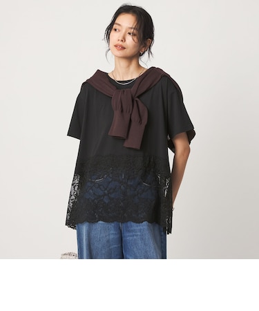 【WEB限定】<at ease>イレヘム レース ドッキング ショートスリーブ カットソー