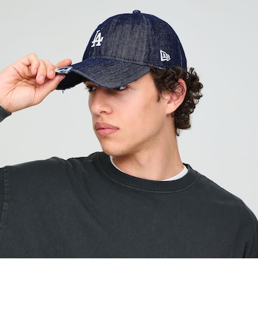 【別注】<NEW ERA>9TWENTY ダメージ デニム LA キャップ ネイビー