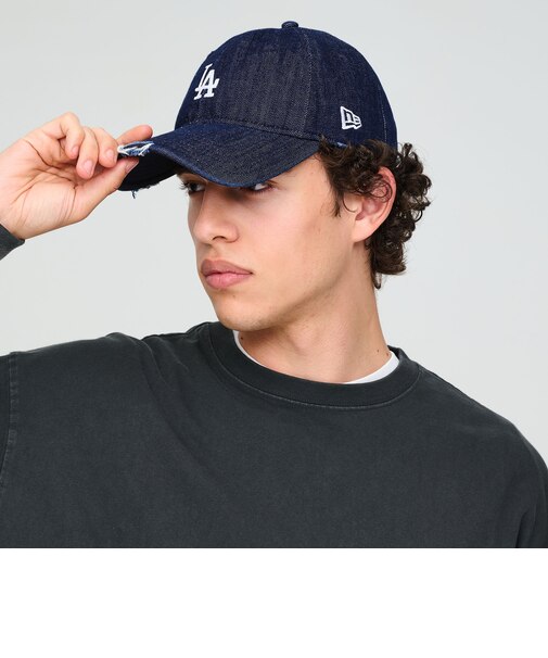 【別注】<NEW ERA>9TWENTY ダメージ デニム LA キャップ ネイビー