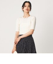 ＜1_OF MINE＞リブ クルーネック 5分袖 ニット プルオーバー マシンウォッシャブル