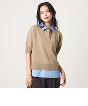 2WAY スキッパー シャツ プルオーバー ニット 5分袖