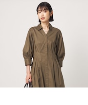 ［size SHORTあり］シャツ襟 フィット＆フレア タック 5分袖 ワンピース