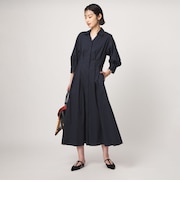 ［size SHORTあり］シャツ襟 フィット＆フレア タック 5分袖 ワンピース