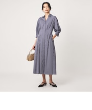 ［size SHORTあり］シャツ襟 フィット＆フレア タック 5分袖 ワンピース