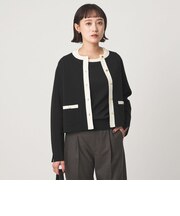 フォルム ノーカラー ニット カーディガン