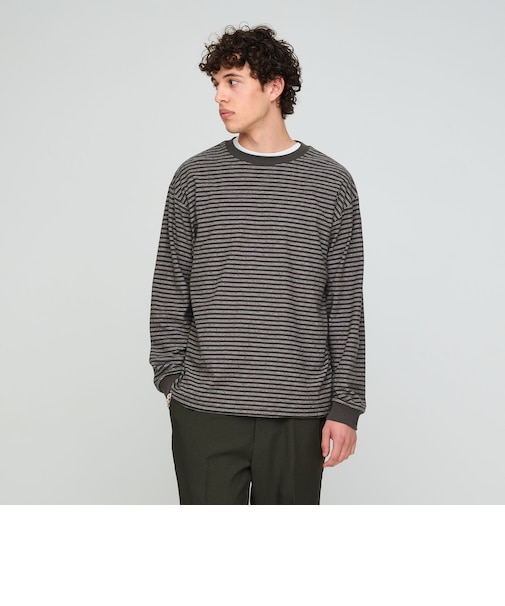 ラフ ボーダー クルーネック 長袖 Tシャツ