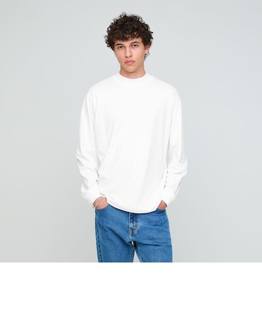 ロングファイバー クリア モックネック 長袖 Tシャツ カットソー
