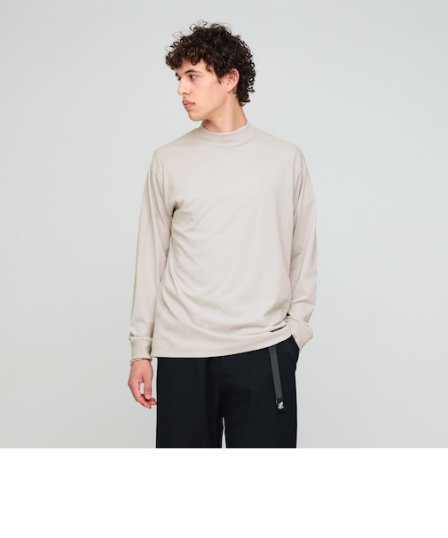 ロングファイバー クリア モックネック 長袖 Tシャツ カットソー
