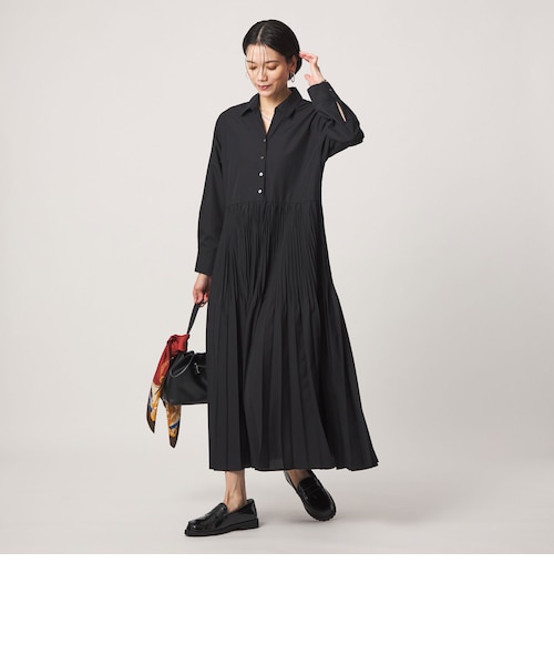 size SHORT/TALLあり］ワッシャー プリーツ ロングスリーブ ワンピース
