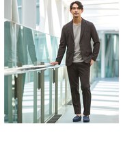 【WEB限定】JUST fit ミニチェック ナロー セットアップ ジャケット&パンツ -ストレッチ-