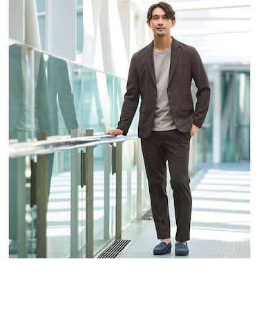 【WEB限定】JUST fit ミニチェック ナロー セットアップ ジャケット&パンツ -ストレッチ-