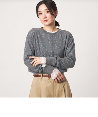 【WEB限定】<at ease>ワッフル ヘンリーネック フラワープリント カットソー