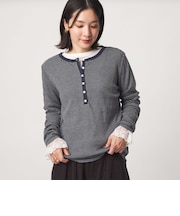 【WEB限定】<at ease>マルチボーダー ヘンリーネック カットソー