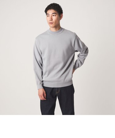 コットン ポリエステル シルク プレーティング モックネック ニット