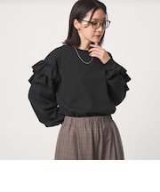 【WEB限定】<at ease>ソデ フリル ロングスリーブ プルオーバー カットソー