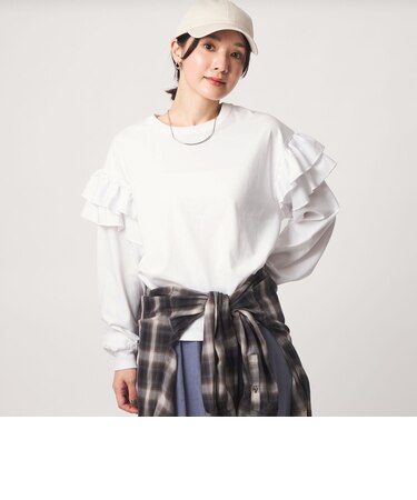 【WEB限定】<at ease>ソデ フリル ロングスリーブ プルオーバー カットソー