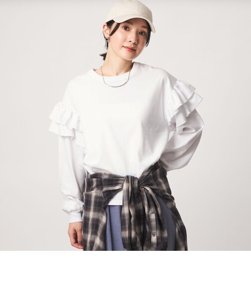 【WEB限定】<at ease>ソデ フリル ロングスリーブ プルオーバー カットソー