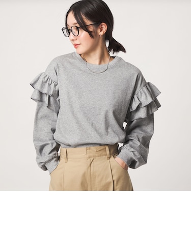 【WEB限定】＜at ease＞ソデ フリル ロングスリーブ プルオーバー カットソー