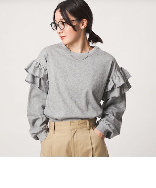 【WEB限定】＜at ease＞ソデ フリル ロングスリーブ プルオーバー カットソー