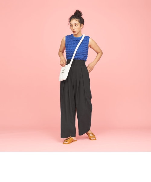 LCB-2101-019 パンツ ハイウエスト タック ワイド サイドジッパ パンツ ハイウエスト タック ワイド サイドジッパー ストレート