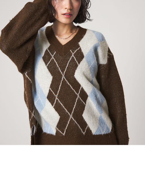 ＜CITEN＞アーガイルシャギーニット