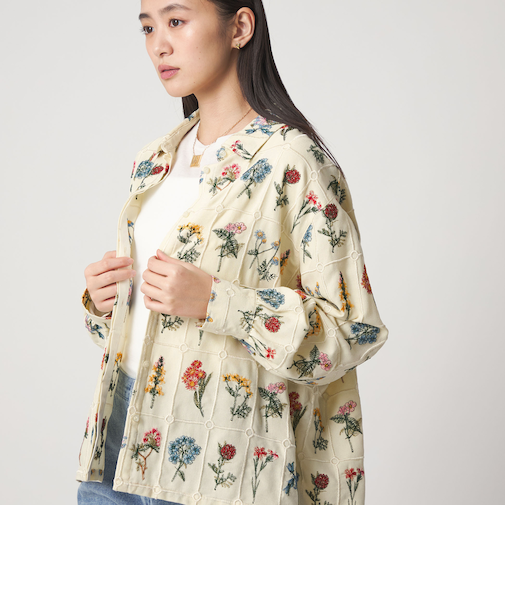 ＜CITEN＞ブロックフラワーシシュウシャツ