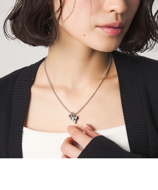 ＜CITEN＞ダブルハートボールチェーンネックレス