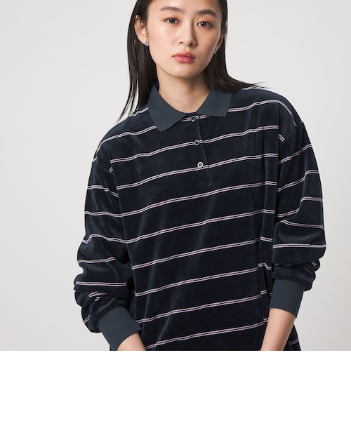 CITEN＞ベロアボーダーポロトップ｜シテンの通販｜&mall（アンドモール