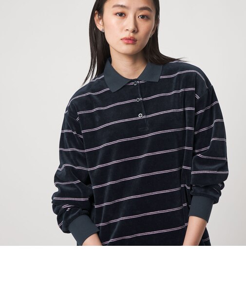 ＜CITEN＞ベロアボーダーポロトップ