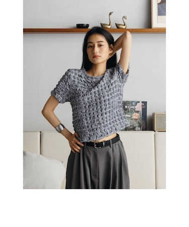 ＜CITEN＞シャーリングチェックハーフトップ