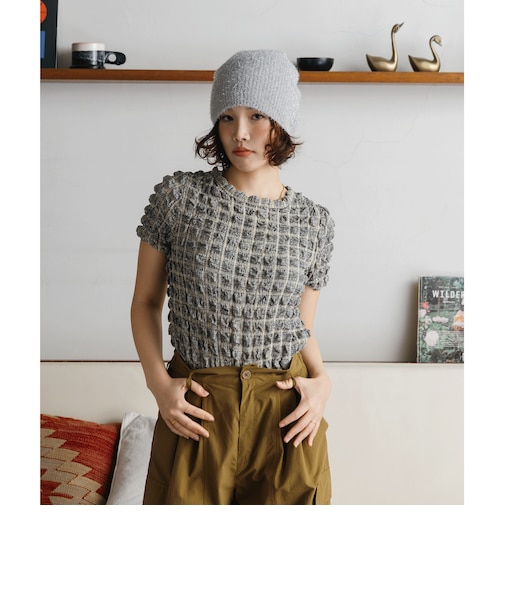 ＜CITEN＞シャーリングチェックハーフトップ