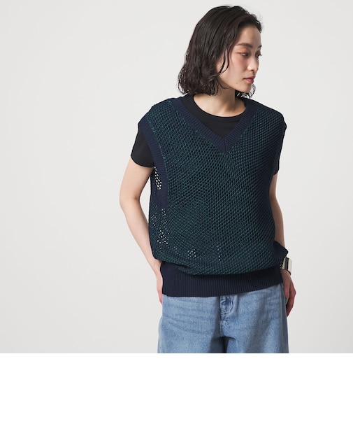 ＜CITEN＞メッシュバイカラーニットベスト