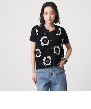 ＜CITEN＞クロシェ風ニットベスト