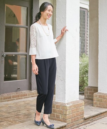 【洗える】七分袖ブラウス×パンツ セットアップ