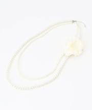 【コサージュ付】2連フェイクパールロング ネックレス