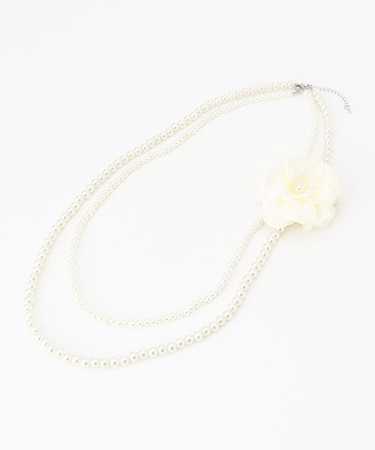 【コサージュ付】2連フェイクパールロング ネックレス