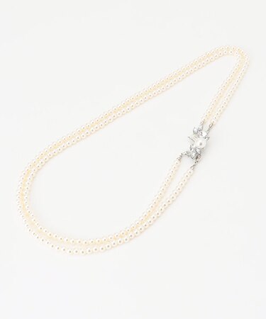 【ブローチ付】2連フェイクパール ネックレス